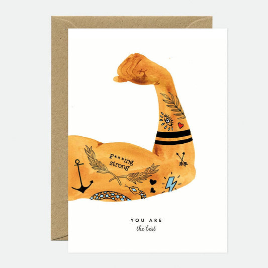 Grußkarte „You are the best“ mit muskulösem Oberarm
