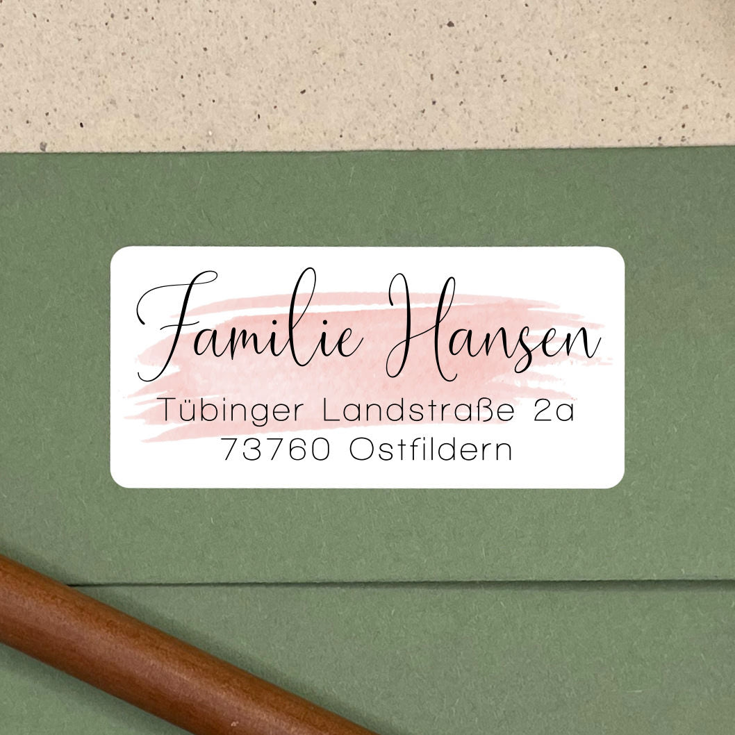 Eleganter Adressaufkleber mit rotem Pinselstrich #012