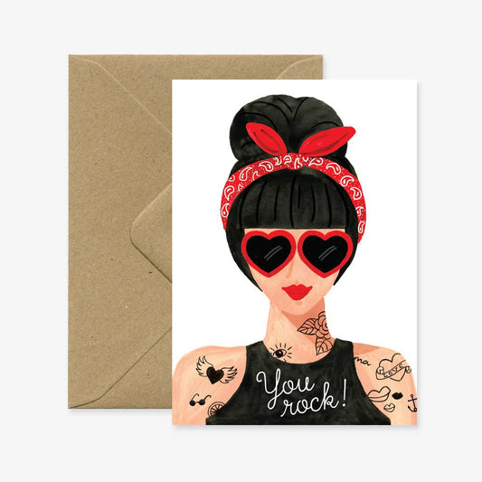Grußkarte "You rock!" mit Hipster-Mädchen
