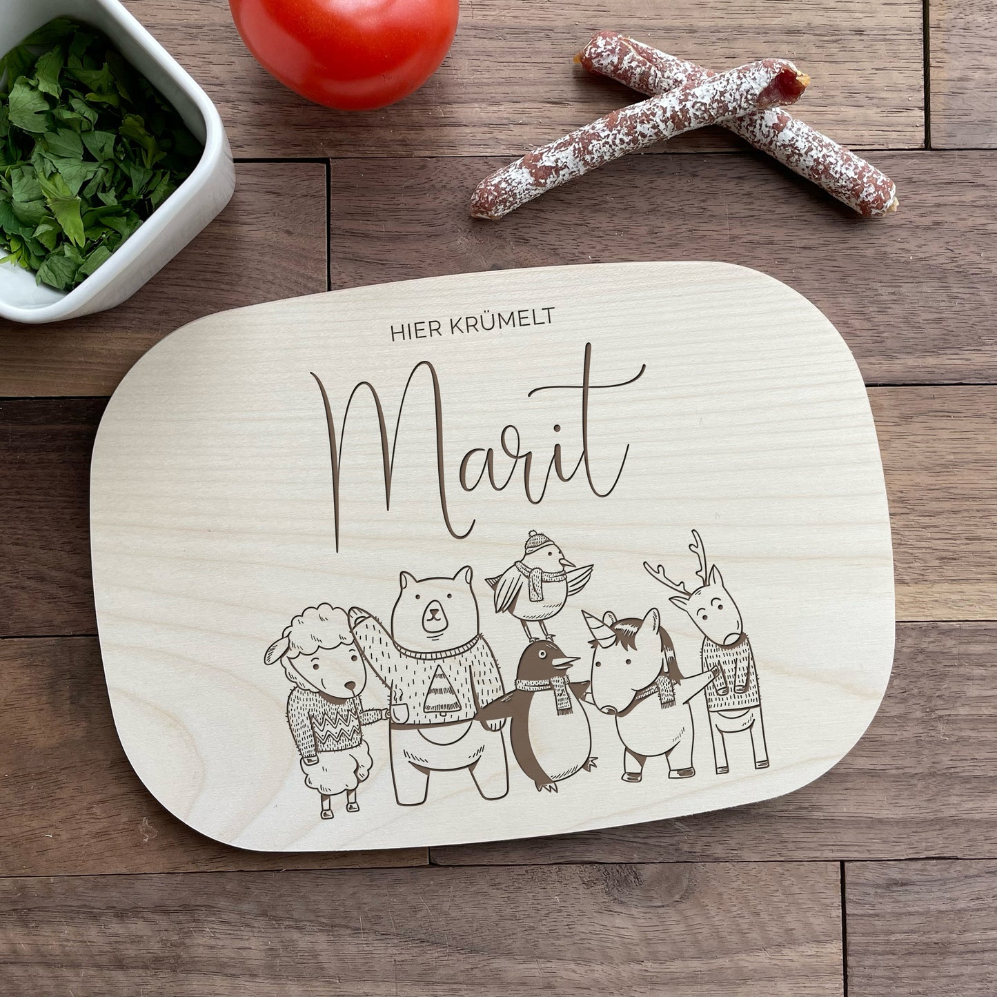 Personalisiertes Frühstücksbrett für Kinder - Tierfreunde
