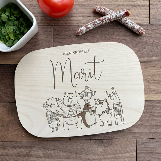 Personalisiertes Frühstücksbrett für Kinder - Tierfreunde