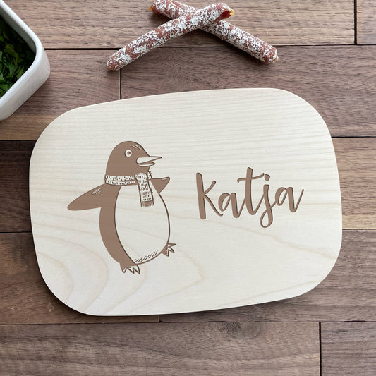 Frühstücksbrett mit personalisierter Gravur - Pinguin