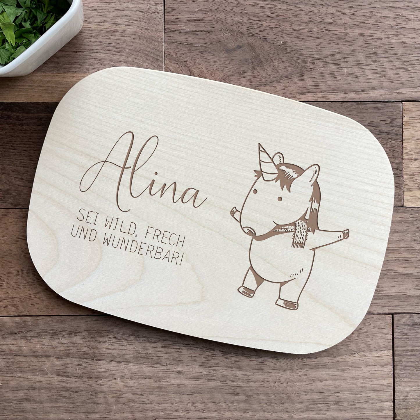 Frühstücksbrett mit personalisierter Gravur - Einhorn