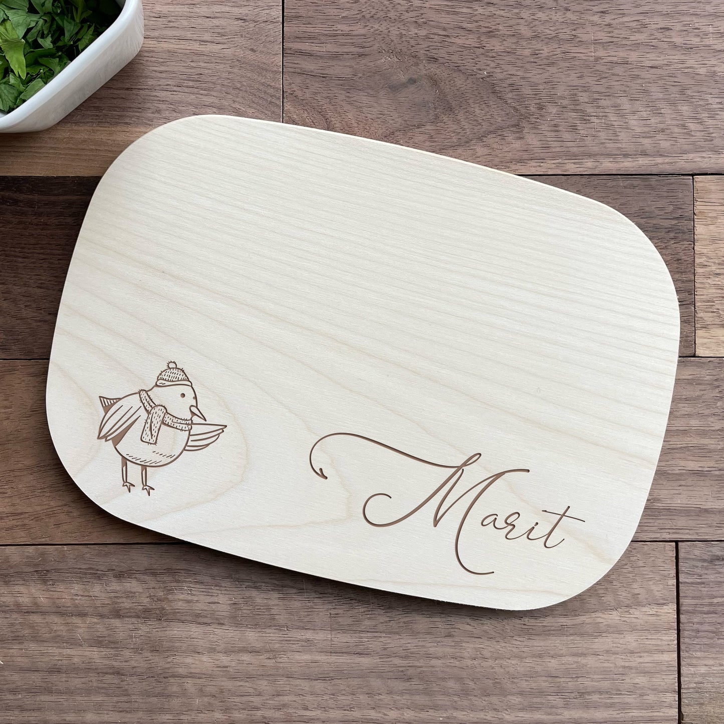 Frühstücksbrett mit personalisierter Gravur - Vogel