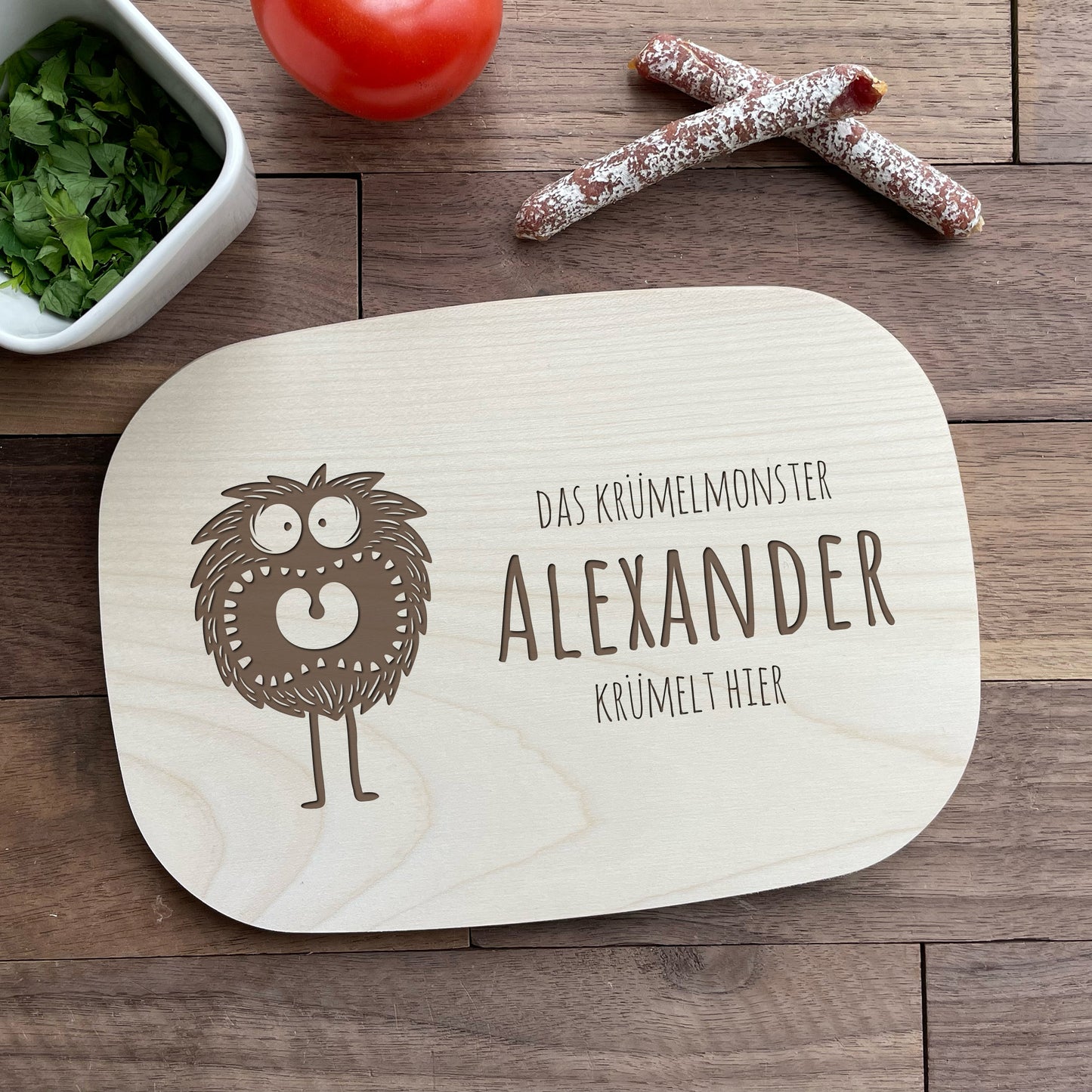 Holzbrettchen mit personalisierter Gravur - Krümelmonster