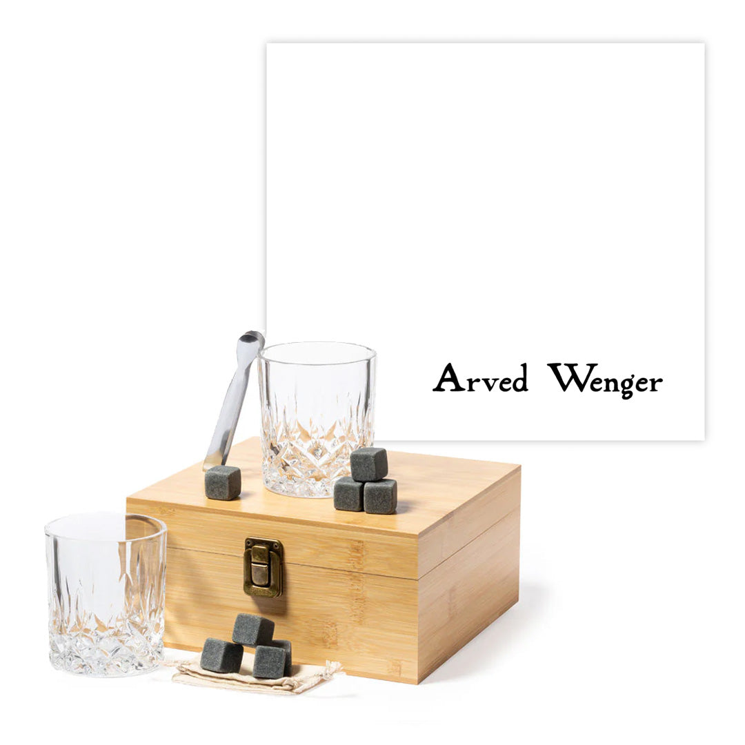 Whisky Set in elegantem Bambus-Etui mit personalisierter Gravur - Name