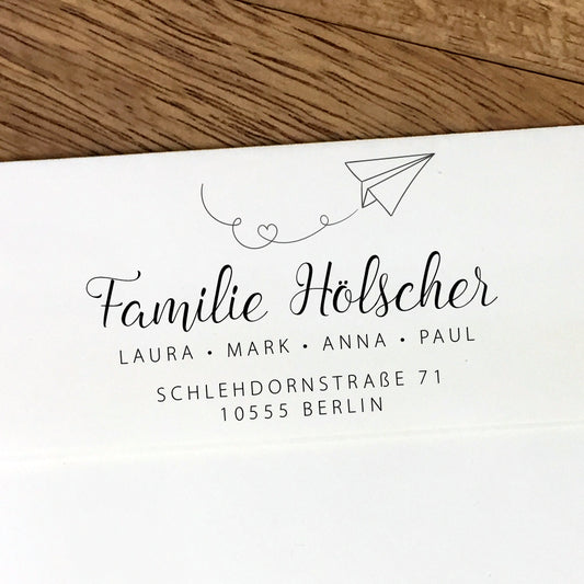 Eleganter Familienstempel mit Papierflieger #048