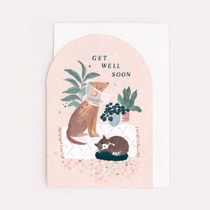 Gute Besserung Karte "Get well soon" mit Katze und Hund