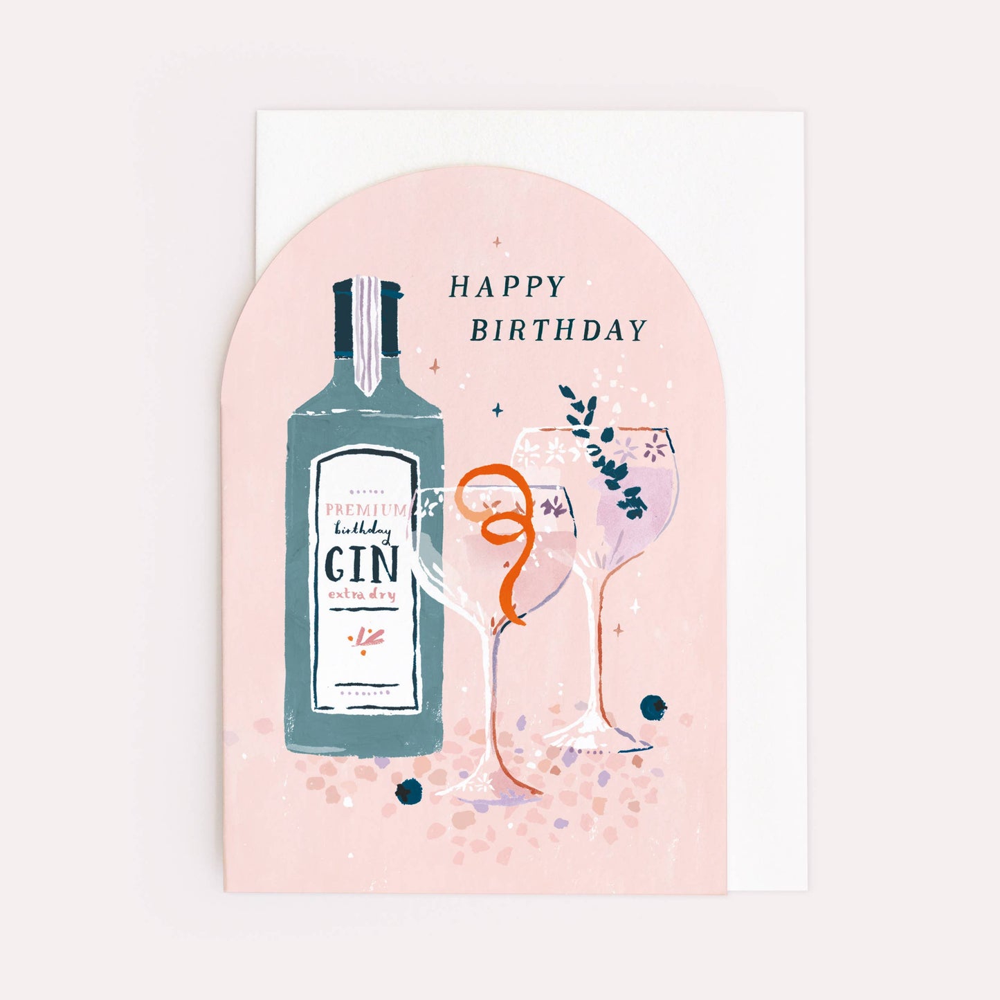 Geburtstagskarte "Happy Birthday" mit Gin-Flasche und Gläsern
