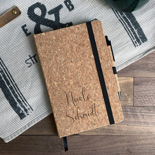 Personalisiertes Notizbuch und Kugelschreiber aus Kork - Name