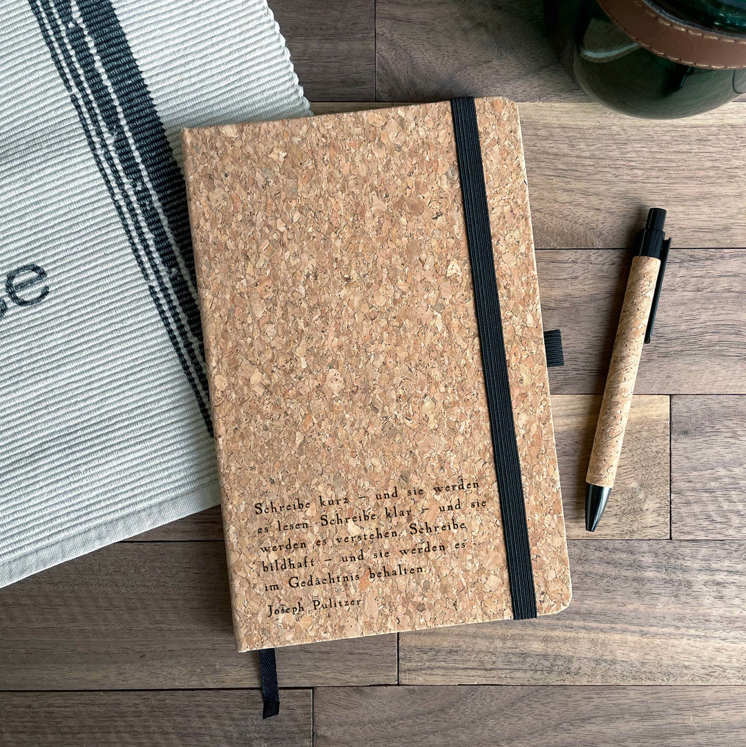 Personalisiertes Notizbuch und Kugelschreiber aus Kork - Zitat