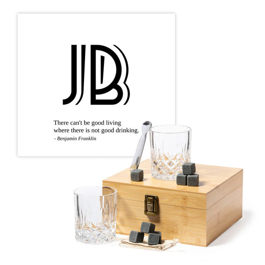 Whisky Set in elegantem Bambus-Etui mit personalisierter Gravur - Initialen