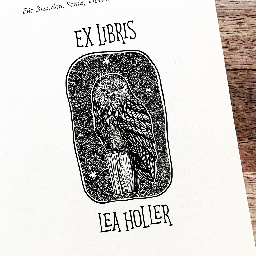 Ex Libris Stempel - Eule mit Nachthimmel