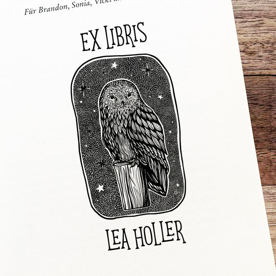 Ex Libris Stempel - Eule mit Nachthimmel