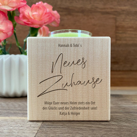 Personalisierter Teelichthalter zum Einzug
