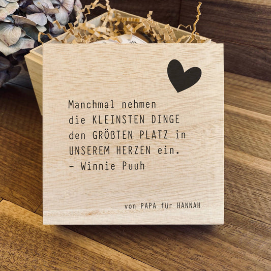 Personalisierte Geschenkbox mit Zitat und Herz