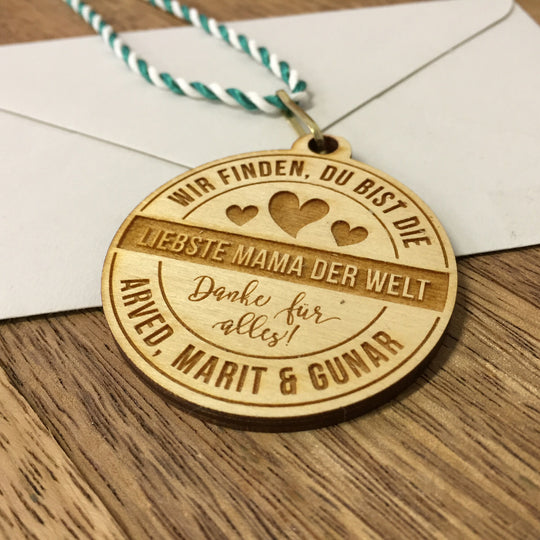 Holzmedaille "Liebste Mama der Welt"